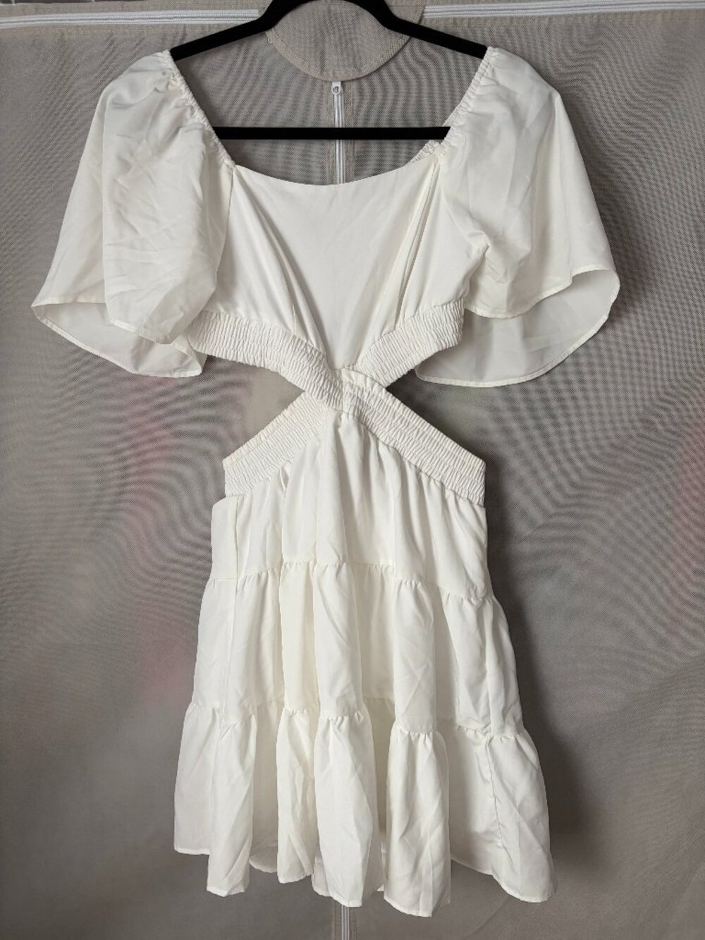 White Flowy Side Cut-Out Mini Dress